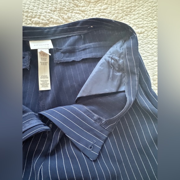 Chico's Blue + White Pinstrip Classic Straight-Leg Cut Trousers - Picture 8 of 15